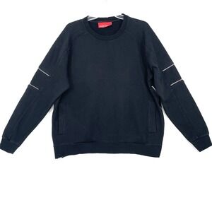 Denim House Black Zippered Sweatshirt Size Large Ribbed Pockets Street Style